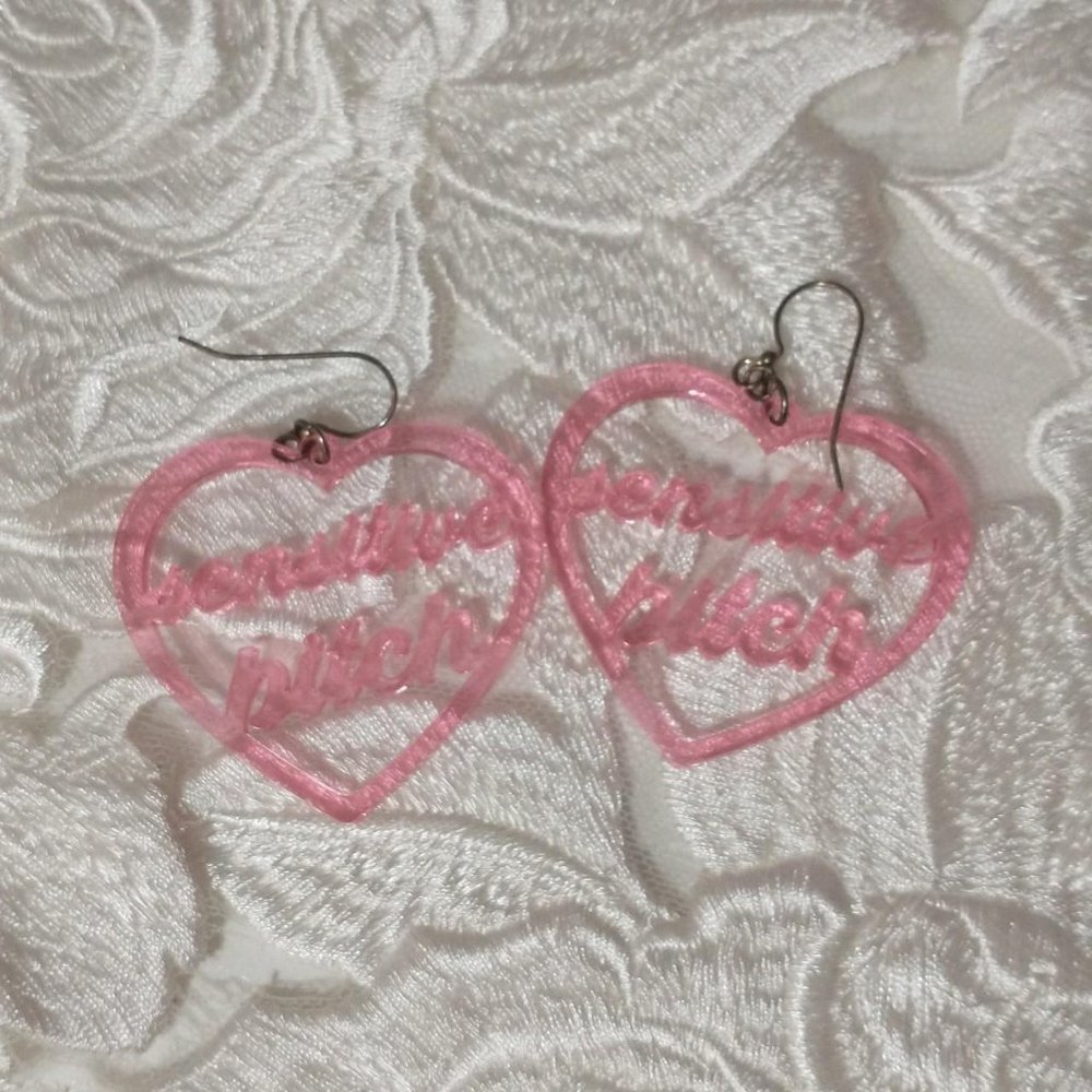 Shopkikay Pink Acrylic "Sensitive B****" Dangling… - image 1